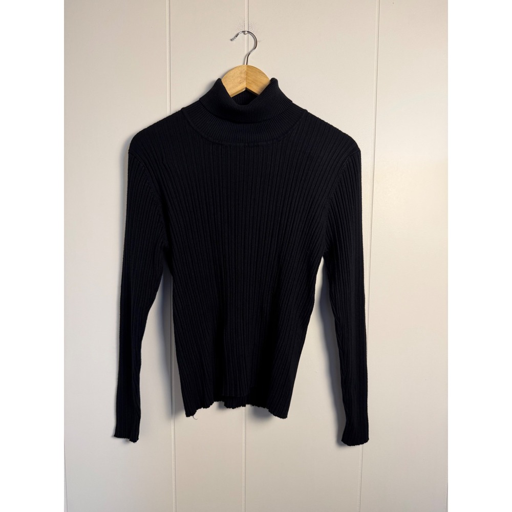 Y2k Fall Goth Turtleneck Sweater XL Black Ribbed Long Sleeve Knit Top